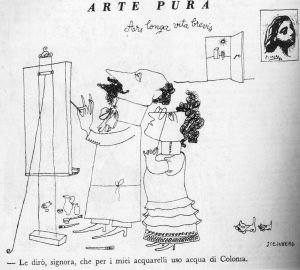 “Arte pura,” Bertoldo, August 27, 1937. “I’m telling you, madame, for my watercolors I use eau de Cologne.”