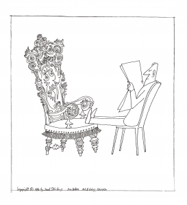 Original drawing for The New Yorker, October 12, 1946. Feet on Chair, ink over pencil on paper, 9 1/8 x 9 ¼ in. Private collection.