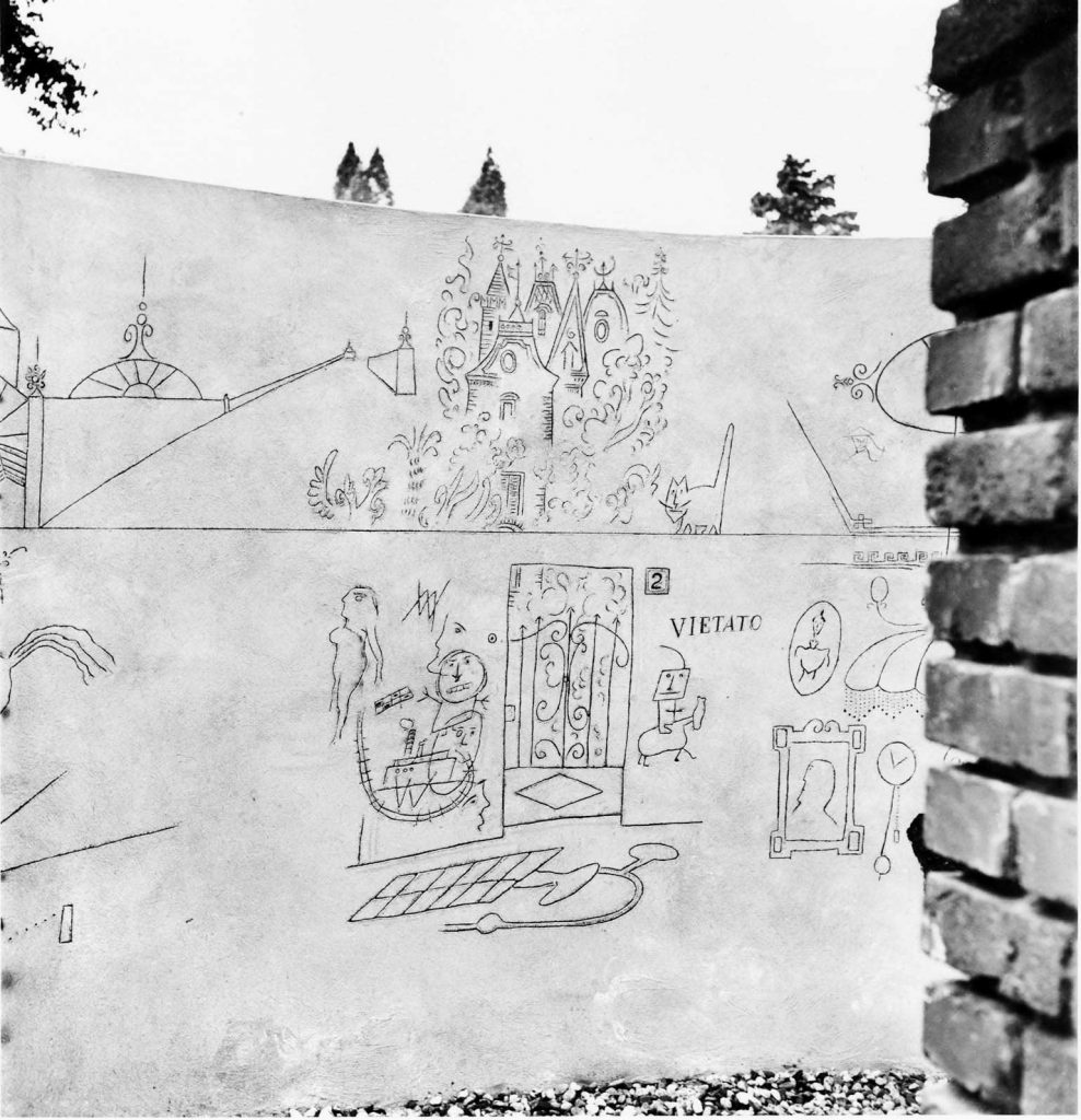 Wall of the “Children’s Labyrinth” at the 10th Milan Triennial with a section of The Line.
