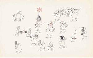Parade 2, c. 1950-51. Ink, fingerprint, and rubber stamps on paper, 23 x 14 in. National Gallery of Art, Washington, DC; Gift of The Saul Steinberg Foundation.