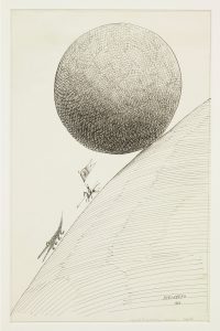Original drawing for The New Yorker, December 28, 1968. Dragon, Hero, Ball. Ink on paper 21 7/8 x 14 in. Private collection.