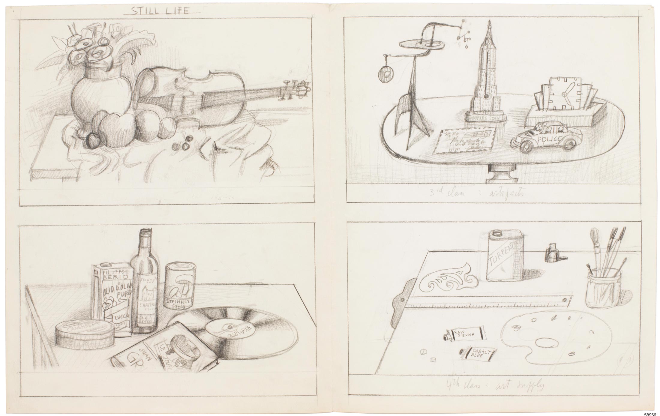 Study for the portfolio “Still-Lifes,” The New Yorker, June 8, 1981. Pencil on paper, 14 ½ x 23 in. Private collection.