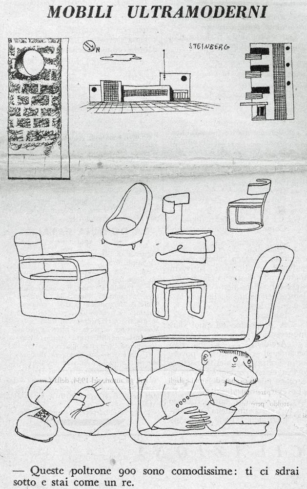 “Mobili ultramoderni” (“Ultramodern Furniture”), <em>Bertoldo</em>, November 16, 1937. “This Novecento armchair is super comfortable. You can lie under it and be like a king.”