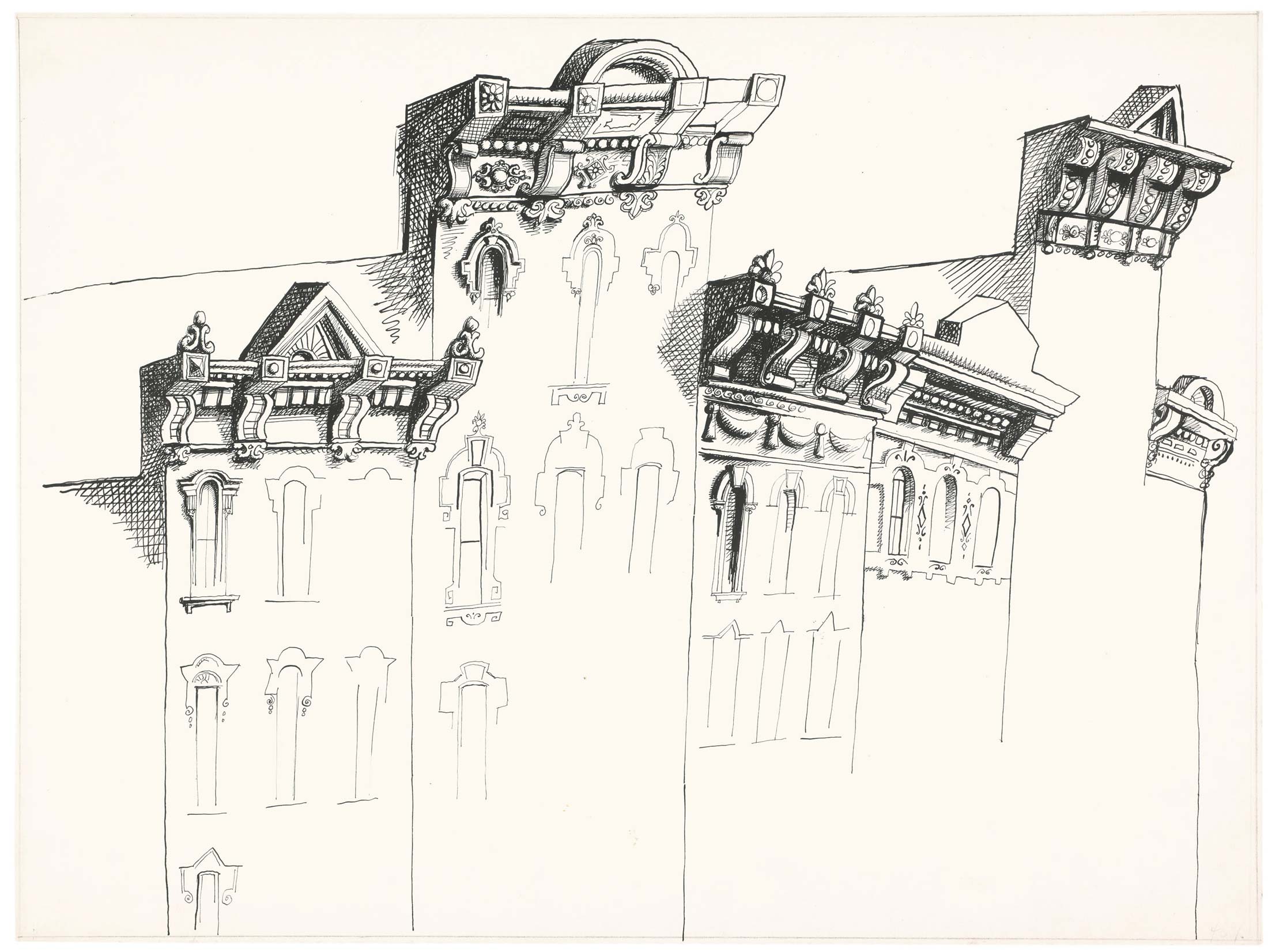 <em>Untitled</em>, 1951-52. Ink and pencil on paper, 114 ½ x 19 3/8 in. The Art Institute of Chicago; Gift of The Saul Steinberg Foundation.