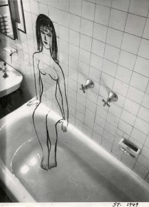 Woman on Tub, 1949. Gelatin silver print, 10 x 8 in. Private collection. Reproduced in Flair, March 1950, p. 95.