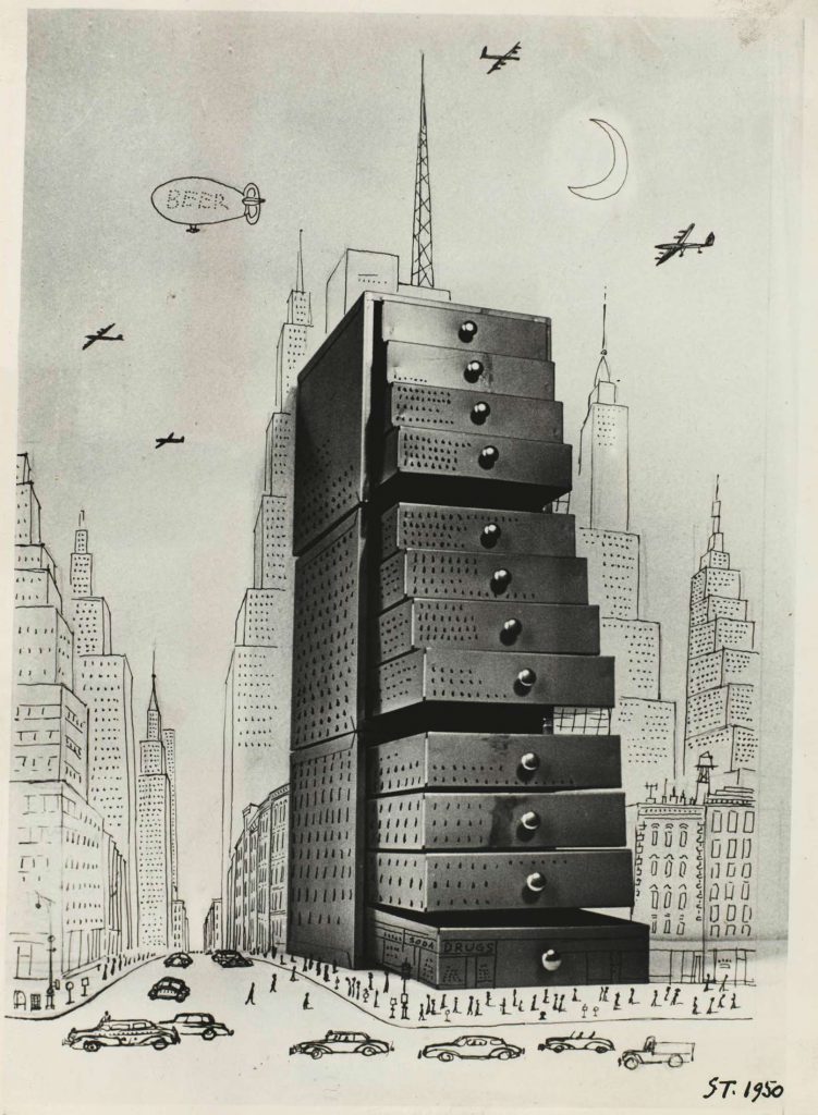Chest of Drawers Cityscape, 1950. Gelatin silver print, 8 ¾ 6 7/8 in. The Saul Steinberg Foundation. Reproduced in Flair, September 1950, p. 81.