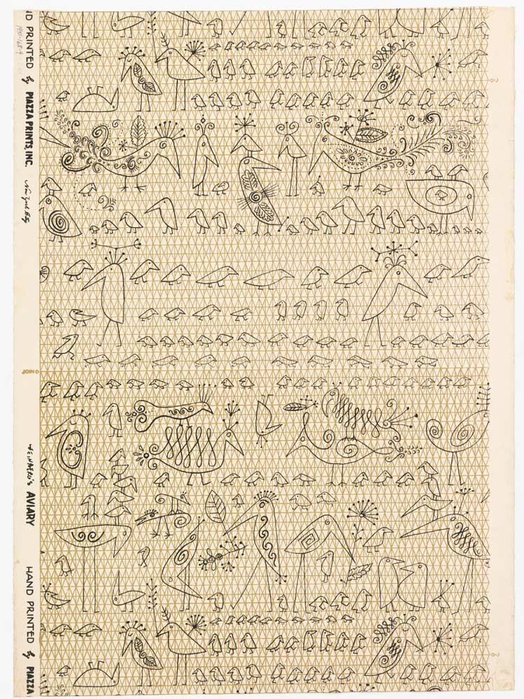 <em>Aviary</em>, c. 1950-51. Screen print on paper for Piazza Prints. Cooper-Hewitt National Design Museum, New York; Gift of Harvey Smith and Benjamin Piazza.