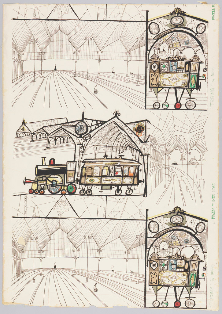 <em>Trains</em>, 1949. Screen print on paper for Piazza Prints. Cooper-Hewitt National Design Museum, New York; Gift of Harvey Smith.
