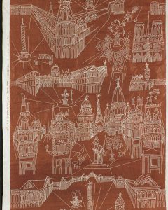 Views of Paris, 1946-49. Silk textile for Patterson Fabrics. Cooper Hewitt Smithsonian Design Museum, New York; Gift of The Saul Steinberg Foundation.