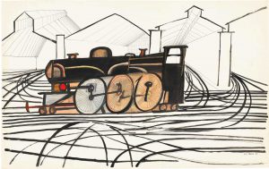 Engine, 1951. Ink and crayon on paper, 14 ½ x 23 in. The Saul Steinberg Foundation.