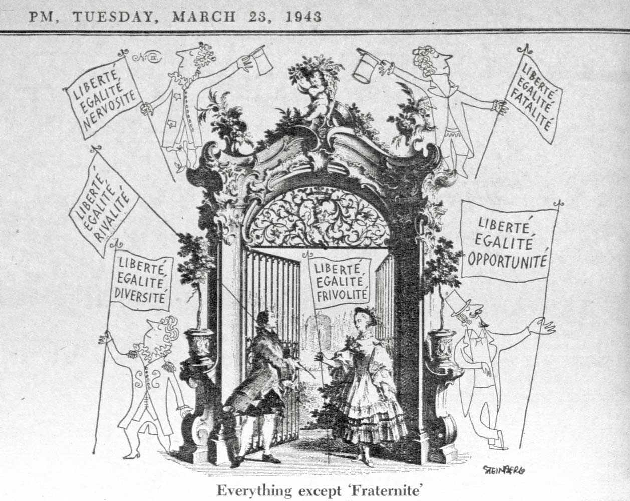 Anti-Fascist cartoon in <em>PM</em>, March 23, 1943.