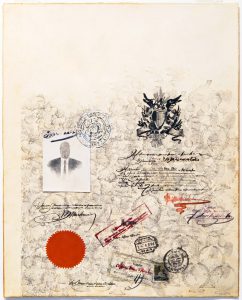 Passport, 1953. Mixed media on paper, 14 ¾ x 11 ¾ in. Collection of Leon and Michaela Constantiner, New York.