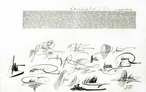 The Declaration of Independence, 1949-54 (inscribed to Carl Theodor Dreyer and dated to the time of the gift, 1959). Ink on paper, 14 ½ x 22 ¾ in. Private collection.