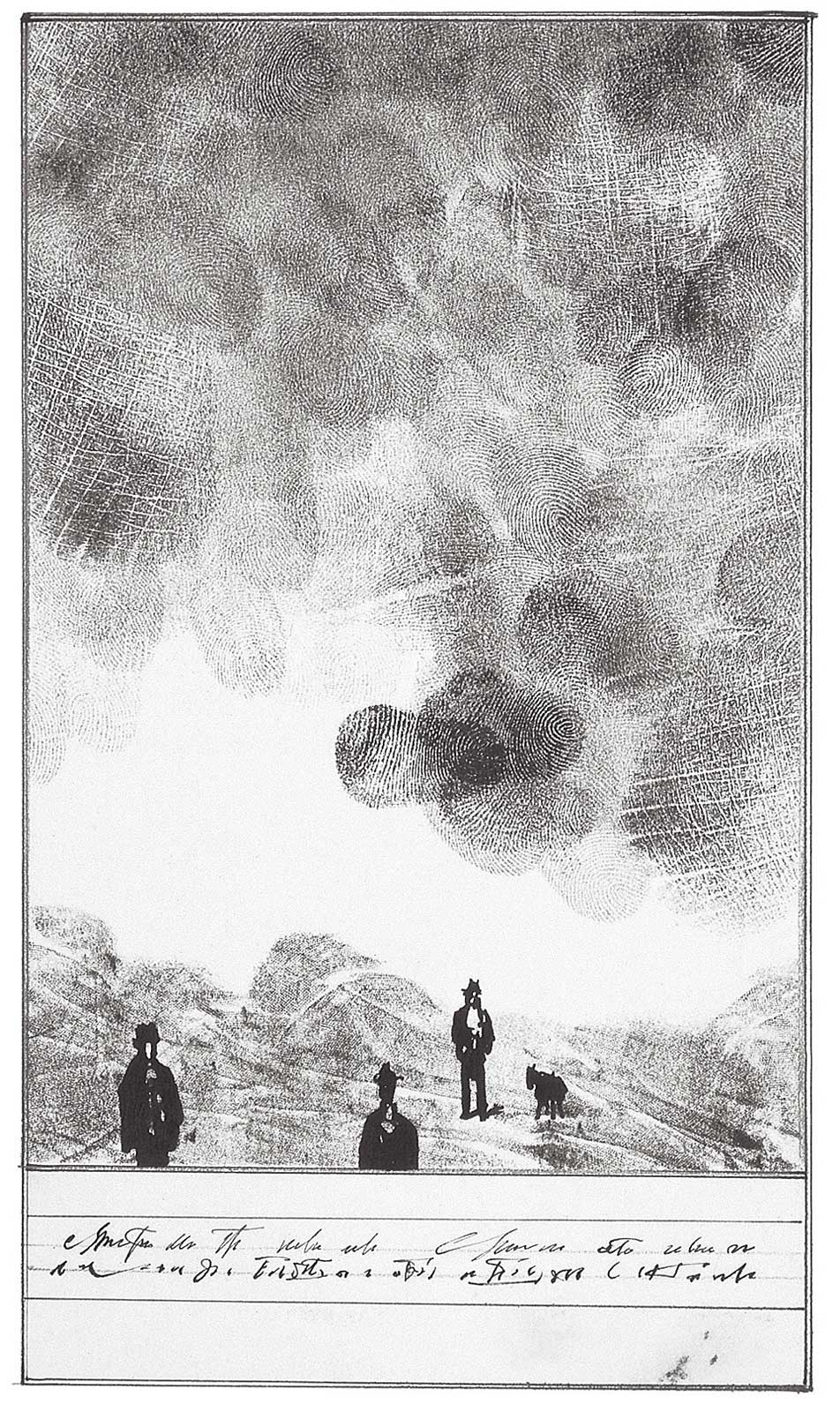 <em>Fingerprint Landscape</em>, 1950. Ink and fingerprints on paper, 14 ½ x 11 1/8 in. Saul Steinberg Papers, Beinecke Rare Book and Manuscript Library, Yale University.