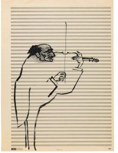 Untitled, c. 1951-53. Ink and pencil on sheet music paper, 19 1/8 x 14 1/8 in. Blanton Museum of Art, University of Texas at Austin; Gift of The Saul Steinberg Foundation.