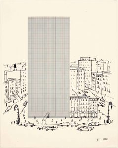Graph Paper Architecture, 1954. Ink and collage on paper, 14 ½ x 11 ½ in. Collection of Leon and Michaela Constantiner, New York.