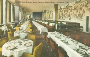 Postcard, c. 1950, of the Skyline Room with Steinberg’s mural, Terrace Plaza Hotel, Cincinnati.