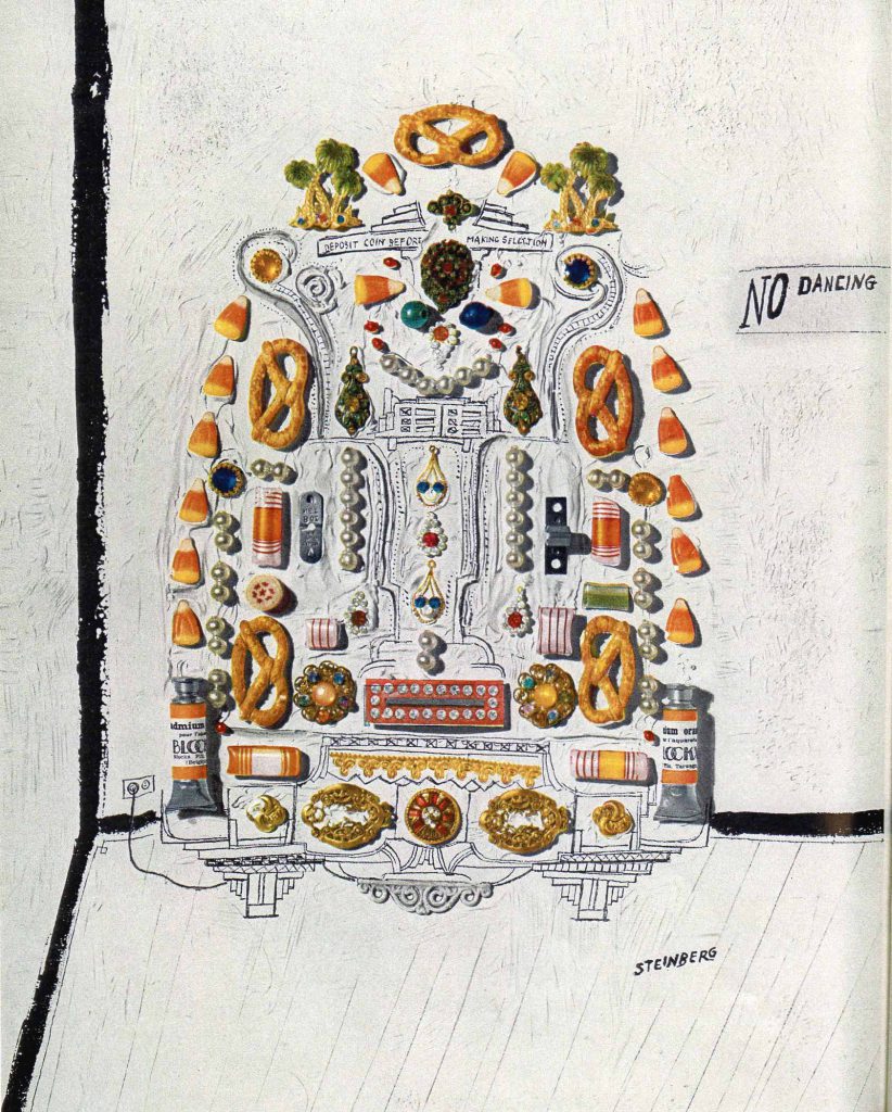 Drawing and collage, “Juke Box.” Harper’s Bazaar, August 1951.