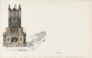 Downtown Building, 1952. Ink and collage on paper, 14 ½ x 22 in. The Art Institute of Chicago; Gift of The Saul Steinberg Foundation.