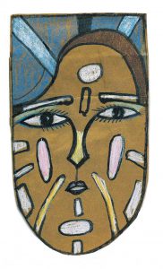 Mask, 1961-62. Marker, colored pencil, and pencil on brown paper bag, 13 ¼ x 7 5/8 in. The Saul Steinberg Foundation
