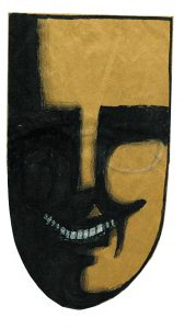 Mask, 1961-62. Ink and crayon on brown paper bag, 14 ¾ x 8 ¼ in. The Art Institute of Chicago; Gift of The Saul Steinberg Foundation