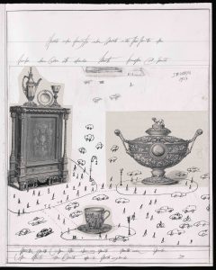 Untitled, 1954. Ink and collage on paper, 14 ½ x 11 ½ in. Saul Steinberg Papers, Beinecke Rare Book and Manuscript Library, Yale University