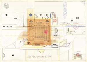 Konak, c. 1970. Colored pencil, pencil, rubber stamps, and collage on paper, 23 x 31 ½ in. The Art Institute of Chicago; Gift of The Saul Steinberg Foundation.
