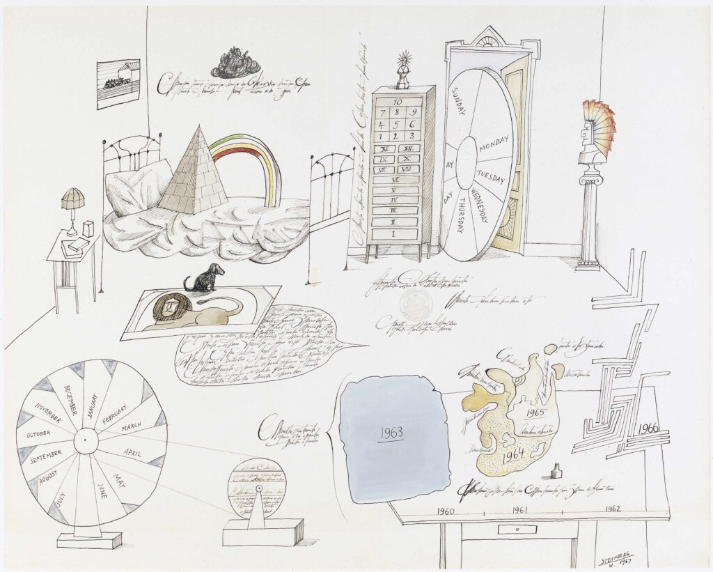 Inventory, 1966. Ink and watercolor on paper, 22 x 28 in. Private collection