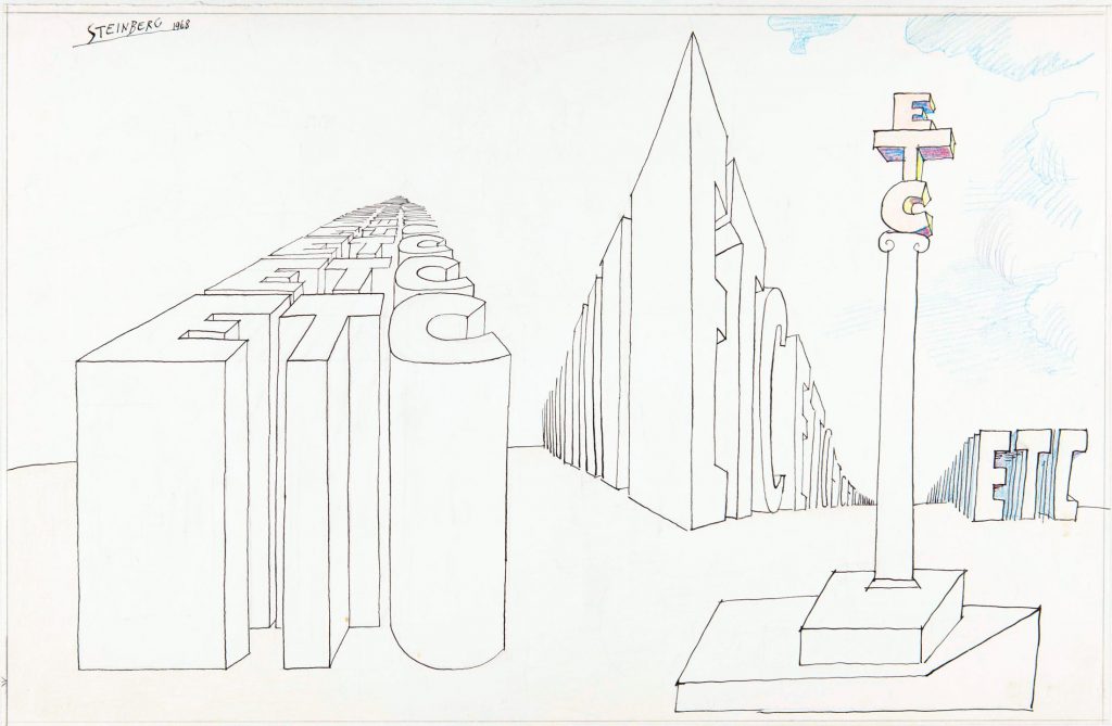 <em>Untitled</em>, 1968. Ink, pencil, and crayon on paper, 14 ½ x 23 in. Blanton Museum of Art, University of Texas at Austin; Gift of The Saul Steinberg Foundation.