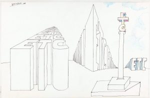 Untitled, 1968. Ink, pencil, and crayon on paper, 14 ½ x 23 in. The Saul Steinberg Foundation