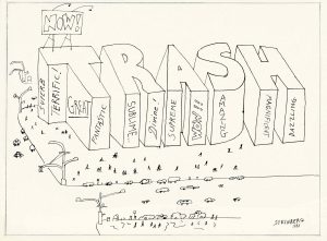 Broadway, 1986. Ink, pencil, and collage on paper, 14 ½ x 23 in. Morgan Library & Museum, New York; Gift of The Saul Steinberg Foundation. Originally published in The New Yorker, October 27, 1986