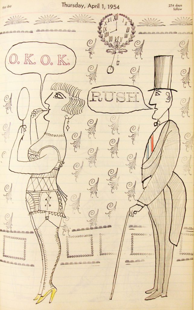 Page from a 1954 appointment book. Saul Steinberg Papers, Beinecke Rare Book and Manuscript Library, Yale University
