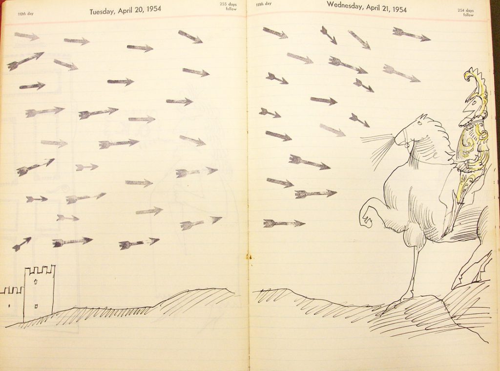 Page from a 1954 appointment book II. Saul Steinberg Papers, Beinecke Rare Book and Manuscript Library, Yale University