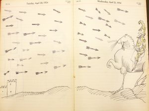 Page from a 1954 appointment book. Saul Steinberg Papers, Beinecke Rare Book and Manuscript Library, Yale University
