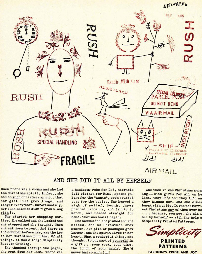Advertisement for Simplicity Patterns, published in <em>The New York Times Magazine</em>, November 6, 1955