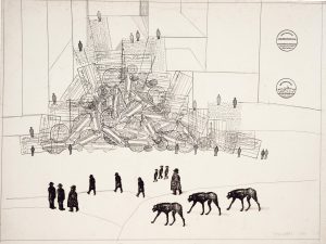 Untitled, 1969. Ink, pencil, and rubber stamp on paper, 22 ¼ x 30 in. The Saul Steinberg Foundation