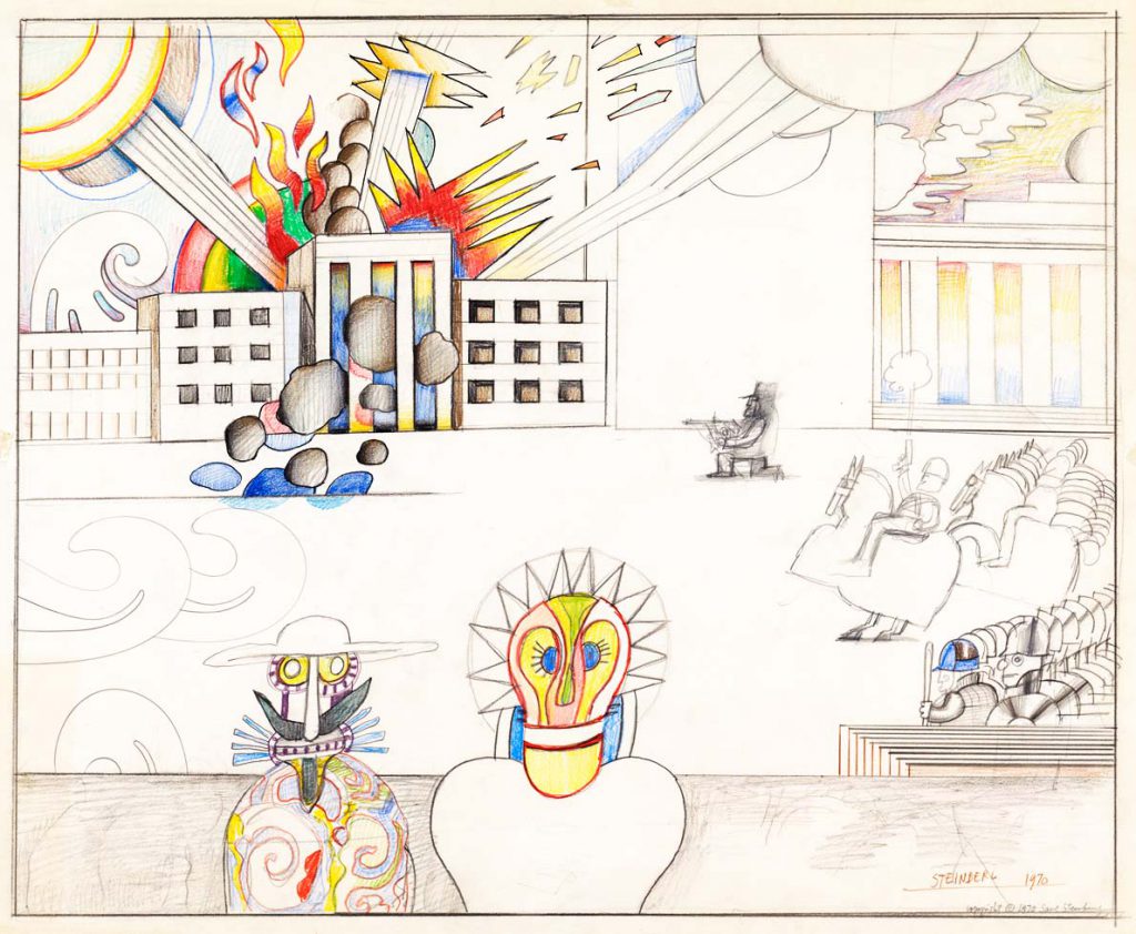 <em>Civil War (High School)</em>, 1970. Ink and pencil on paper, 22 ½ x 28 ½ in. Yale University Art Gallery; Charles B. Benenson, B.A. 1933, Collection