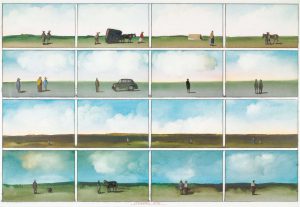 Sixteen Postcards, 1974. Mixed media on paper, 19 ¼ x 28 3//8 in. Collection of Karin Spiesshofer