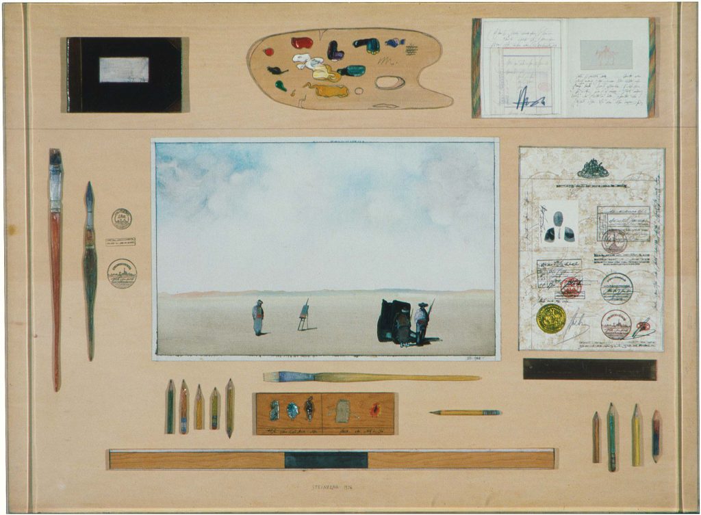 <em>North African Table</em>, 1976. Mixed media on wood, 31 x 42 x 2 in. Private collection.