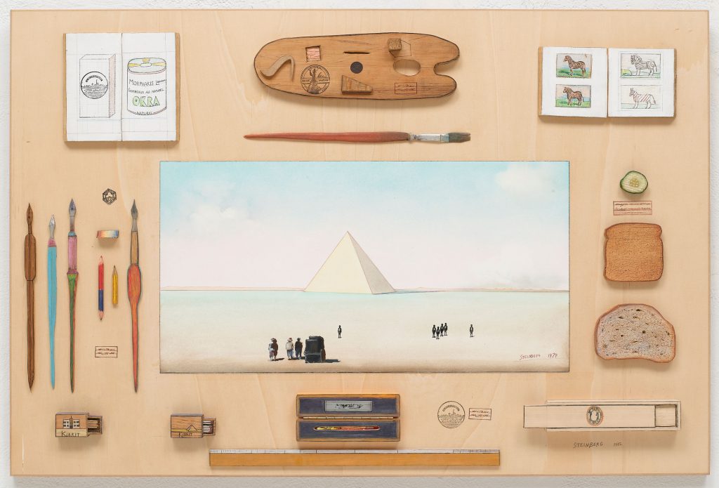<em>The Pyramid Table</em>, 1974-82. Mixed media on wood, 13 x 47 ½ x 2 in. Private collection.
