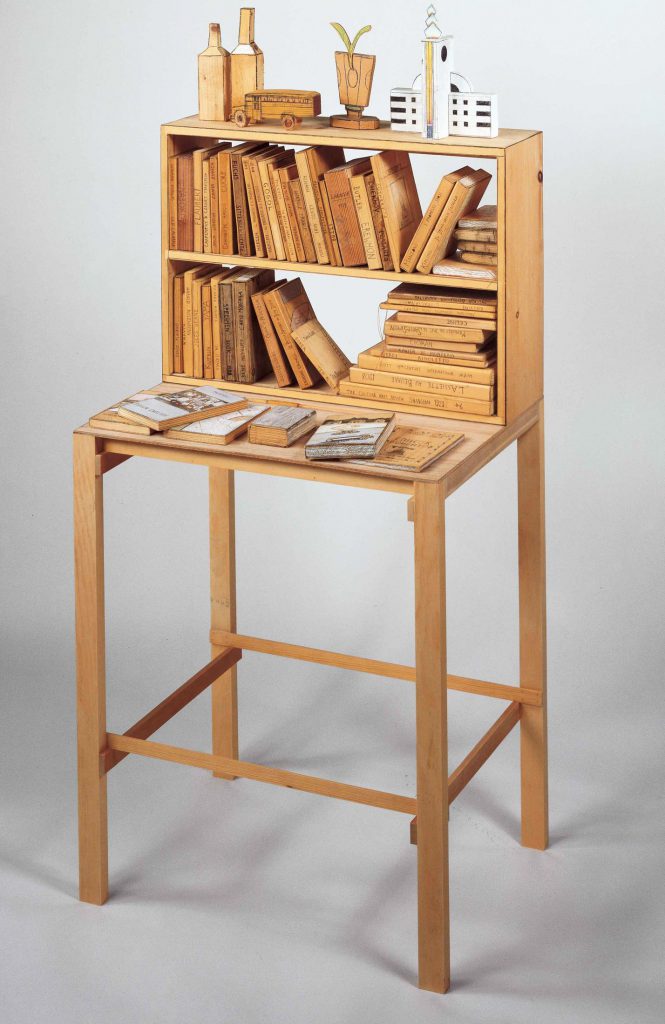 <em>Library</em>, 1986-87. Mixed media on wood assemblage, 68 ½ x 31 x 23 in. Collection of Carol and Douglas Cohen.