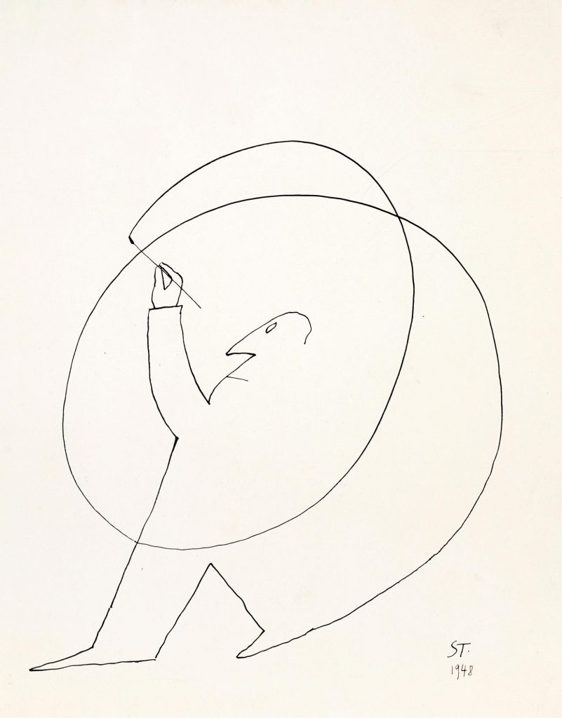 <em>Untitled</em>, 1948. Ink on paper, 14 ¼ x 11 ¼ in. Saul Steinberg Papers, Beinecke Rare Book and Manuscript Library, Yale University.