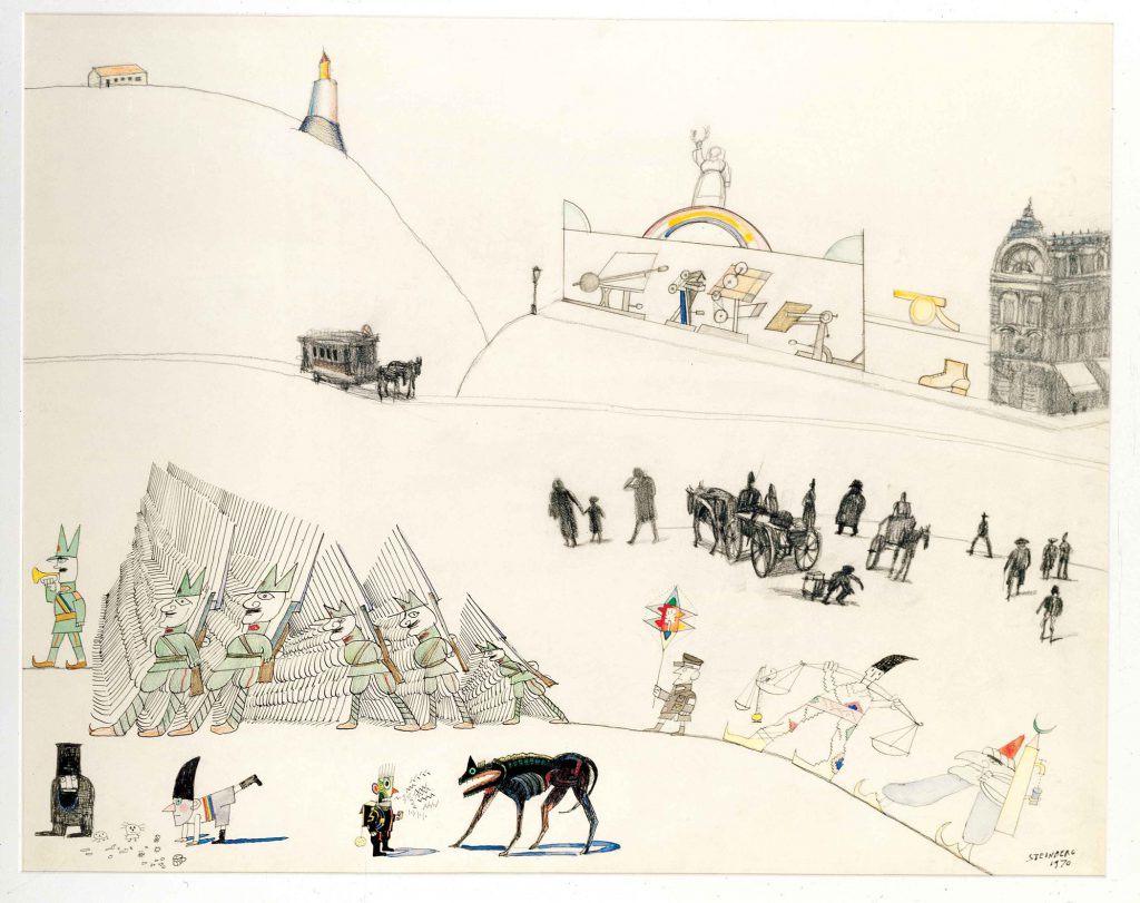 Bucharest in 1924, 1970. Ink, pencil, and colored pencil on paper, 23 1/8 x 29 in. Private collection