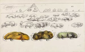 Highway Traffic, 1953. Ink, watercolor, and pencil on paper, 14 ½ x 23 in. The Saul Steinberg Foundation