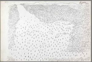 Aspera, 1959. Ink on board, 20 x 30 in. The Art Institute of Chicago; Gift of The Saul Steinberg Foundation