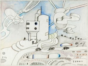 Untitled, 1985. Pencil, colored pencil, and watercolor on paper, 19 ¾ x 25 ¾ in. Blanton Museum of Art, University of Texas at Austin; Gift of The Saul Steinberg Foundation.