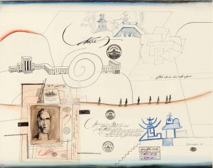 The Smithsonian, 1967. Ink, gouache, watercolor, rubber stamps, colored pencil, crayon, and pencil on paper, 22 ½ x 28 ¼ in. National Gallery of Art, Washington, DC; Gift of The Saul Steinberg Foundation