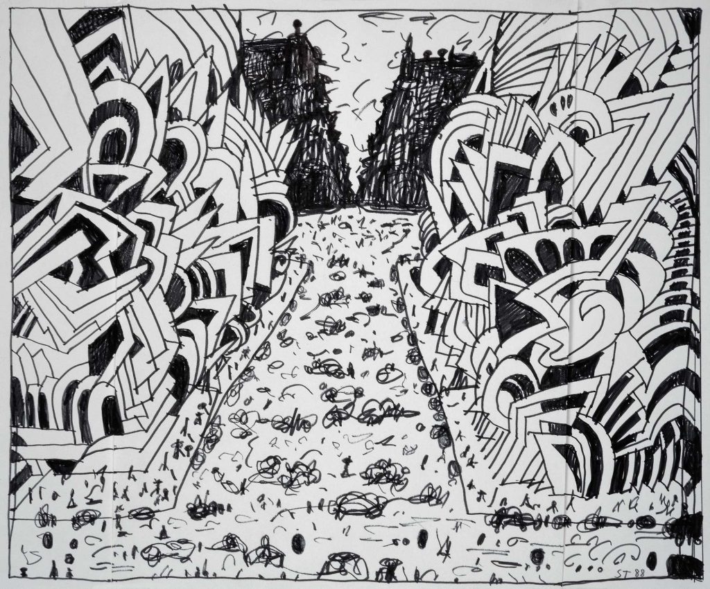 <em>Canal Street</em>, 1988. Marker on three joined sheets of paper, 15 x 22 in. nstitut Valencià d’Art Modern, Valencià.