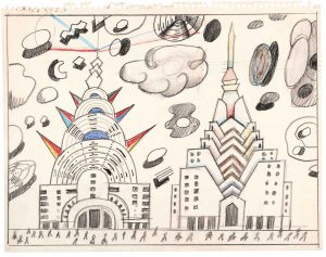 Untitled, 1974. Crayon, colored pencil, and pencil on paper, 11 x 14 in. Saul Steinberg Papers, Beinecke Rare Book and Manuscript Library, Yale University