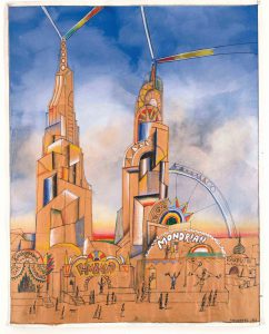 Luna Park, 1968. Collage, crayon, and watercolor on paper, 29 x 23 in. Private collection